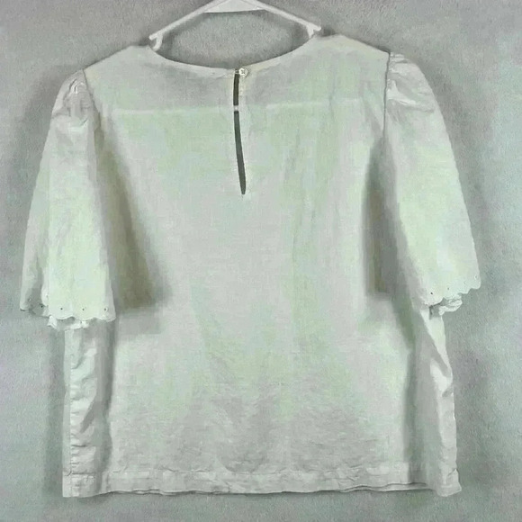 Loft Linen Blend Blouse Women's Sz S White with Eyelet Design and Sleeve Scallop - Picture 6 of 8